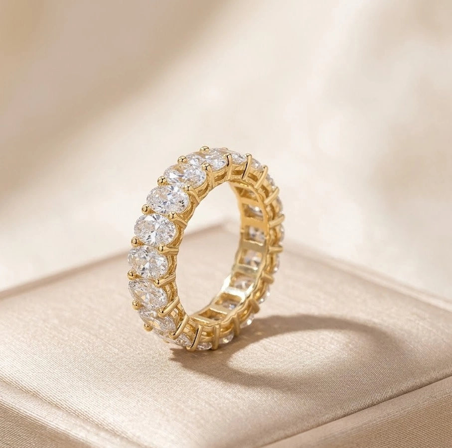 Gold Crystal Eternity Fashion Ring - High Quality Statement Band for Women