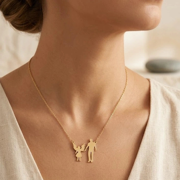Father & Angel Daughter Silhouette Necklace | Anti-Tarnish Fashion Jewelry