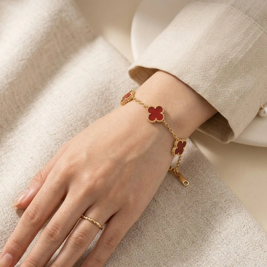 Premium Red Clover Anti-Tarnish Gold Plated Bracelet | Minimalist Layering Jewelry