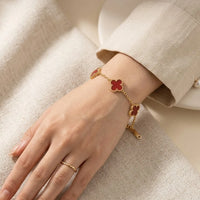 Premium Red Clover Anti-Tarnish Gold Plated Bracelet | Minimalist Layering Jewelry