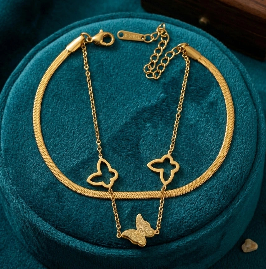 Korean Style Double Layer Butterfly Bracelet | Anti-Tarnish Gold Plated