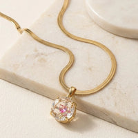 Floating Pink Heart Crystal Pendant - Anti-Tarnish Gold Plated Snake Chain Necklace