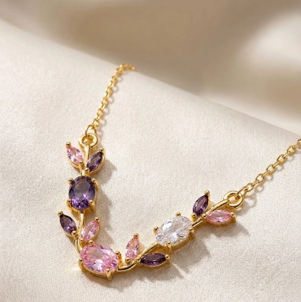 Tulip Lavender & Rose Floral Anti-Tarnish Gold Plated Necklace