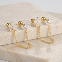 Floral Chain Double Stud Earrings | Anti-Tarnish Gold Plated