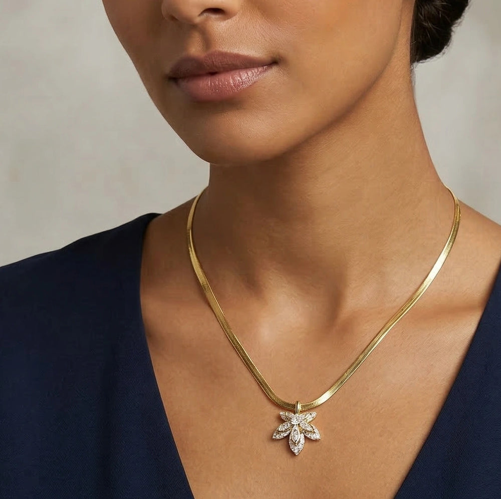 Floral Crystal Pendant Snake Chain Necklace | Anti-Tarnish Gold-Plated Fashion Jewelry