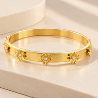 Floral Daisy Bangle - Anti Tarnish Gold Plated Bracelet for Women