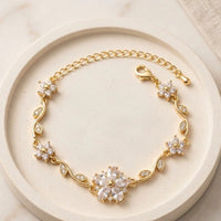 Tulip Floral Vine Anti-Tarnish Gold Plated Bracelet for Women - Sparkling Crystal Flower Design