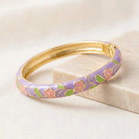 Floral Enamel Gold Plated Bangle - Purple Blossom