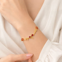Red Floral Bow Bracelet | Anti-Tarnish Gold Plated