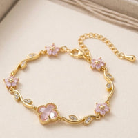 Tulip Pink Blossom Flower Crystal Anti Tarnish Gold Plated Bracelet