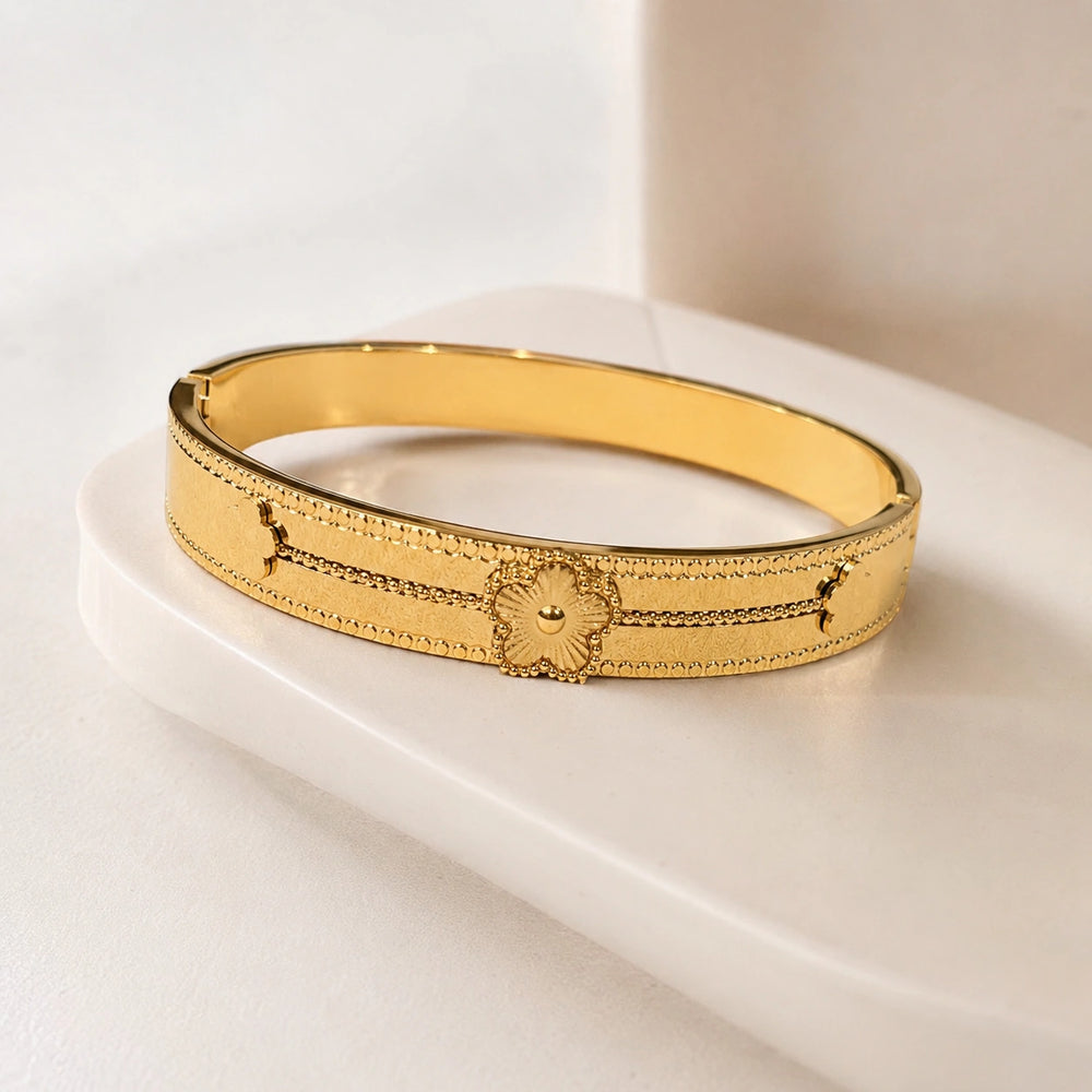 Floral Motif Gold Plated Bangle - Anti Tarnish & Waterproof