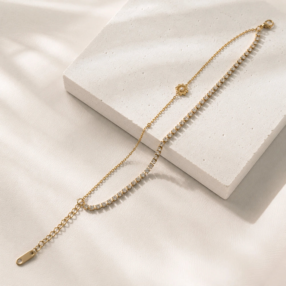 Double Layer Floral Charm Anti Tarnish Gold Plated Bracelet