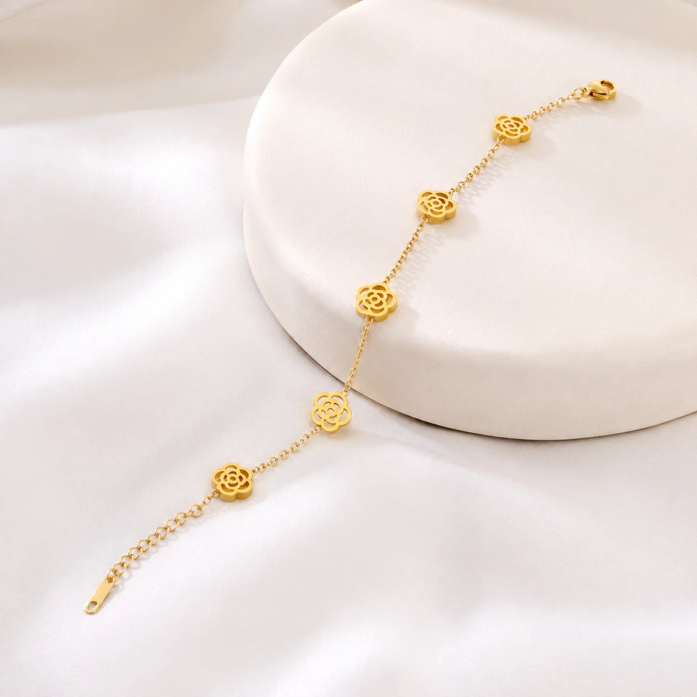 Floral Rose Link Bracelet | Anti Tarnish Gold Plated