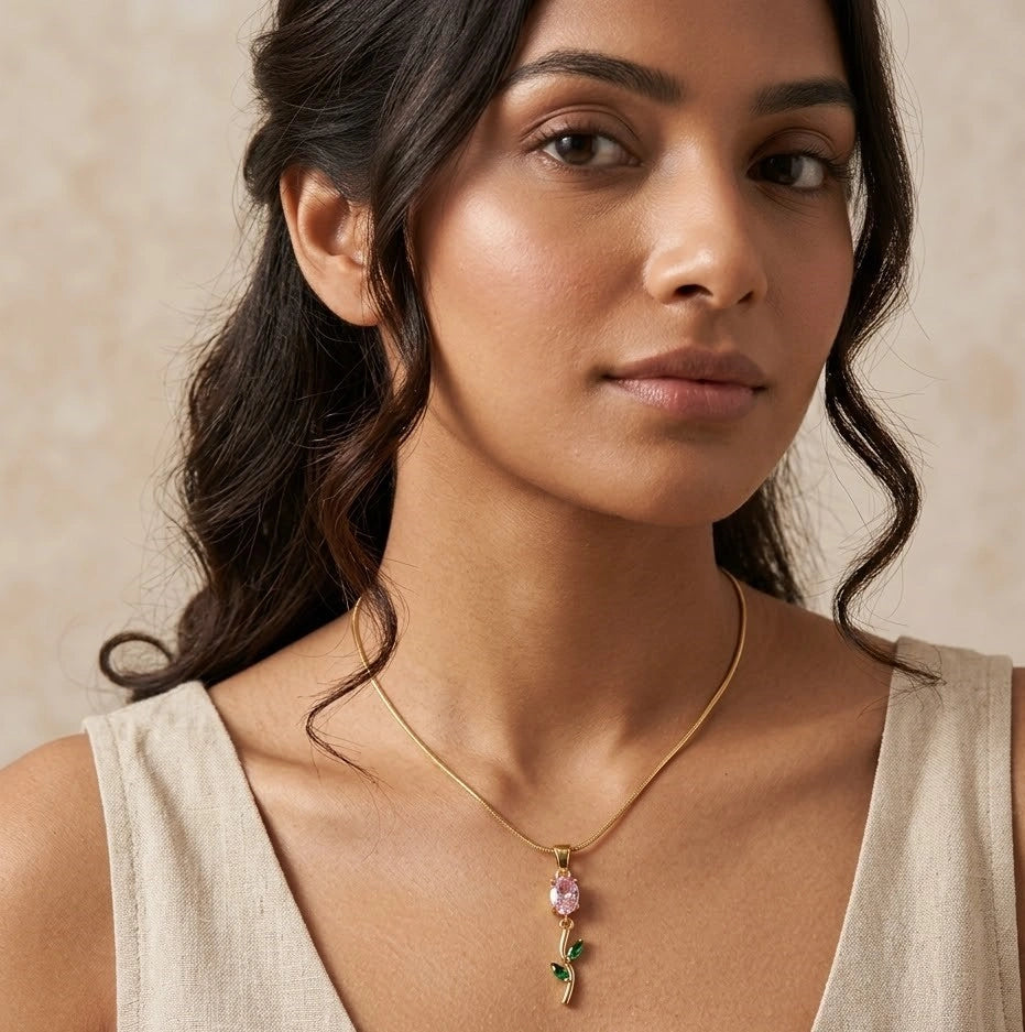 Dainty Floral Rose Pendant Necklace - Anti-Tarnish Gold-Plated-Tulip