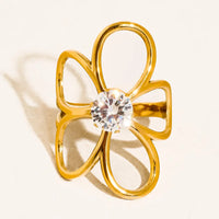 Floral Open Petal Solitaire Ring - Anti Tarnish Gold Plated