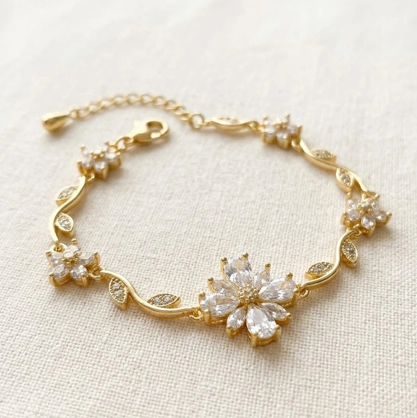 Floral Vine Crystal Bracelet | Anti-Tarnish Gold-Plated