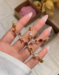 Tulip Floral Vine Crystal Necklace & Bracelet Set | Pink & Purple Stones | Anti-Tarnish