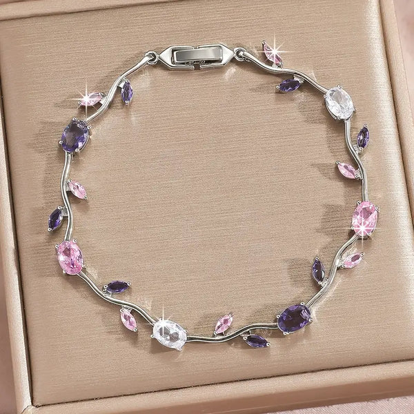 Tulip Floral Vine Crystal Korean Bracelet - Anti Tarnish Gold Plated