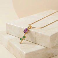 Elegant Amethyst Flower Pendant Necklace - Anti-Tarnish Gold Plated Floral Jewelry-tulip