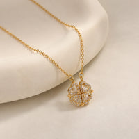 Four Leaf Clover Zircon Pendant Necklace - Anti-Tarnish Gold Plated