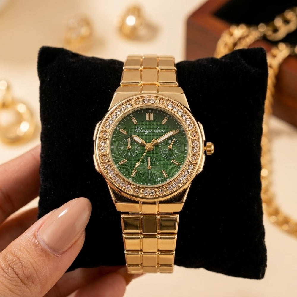 Elegant Green Dial Anti-Tarnish Gold Plated Women’s Wrist Watch