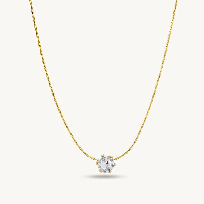 Solitaire Pendant Necklace | Anti-Tarnish Gold Plated Minimalist Chain