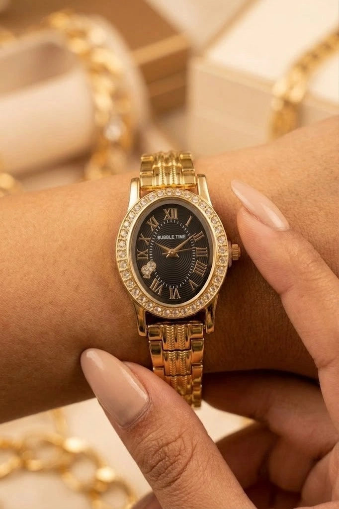 Premium Black Dial Anti-Tarnish Gold Plated Watch for Women | Moncheri Jewels