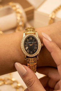 Premium Black Dial Anti-Tarnish Gold Plated Watch for Women | Moncheri Jewels