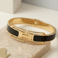 H Design Geometric Black & Anti Tarnish Gold Plated Bracelet | Moncheri Jewels