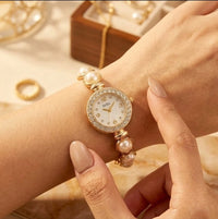 Vintage Pearl Bracelet Watch for Women | Anti-Tarnish Gold Plated Timepiece