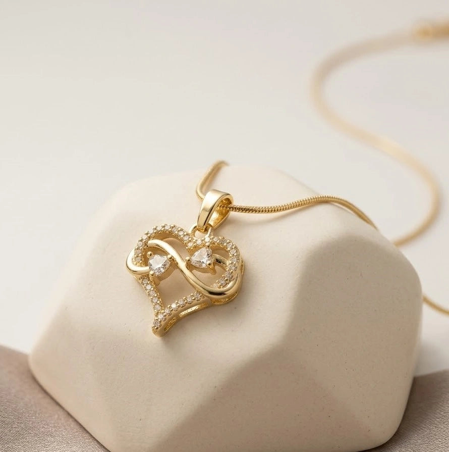 Intertwined Heart Infinity Anti Tarnish Gold Plated Necklace