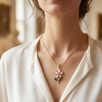 Pink Flower Pendant Necklace - Anti-Tarnish Gold Plated | Moncheri Jewels