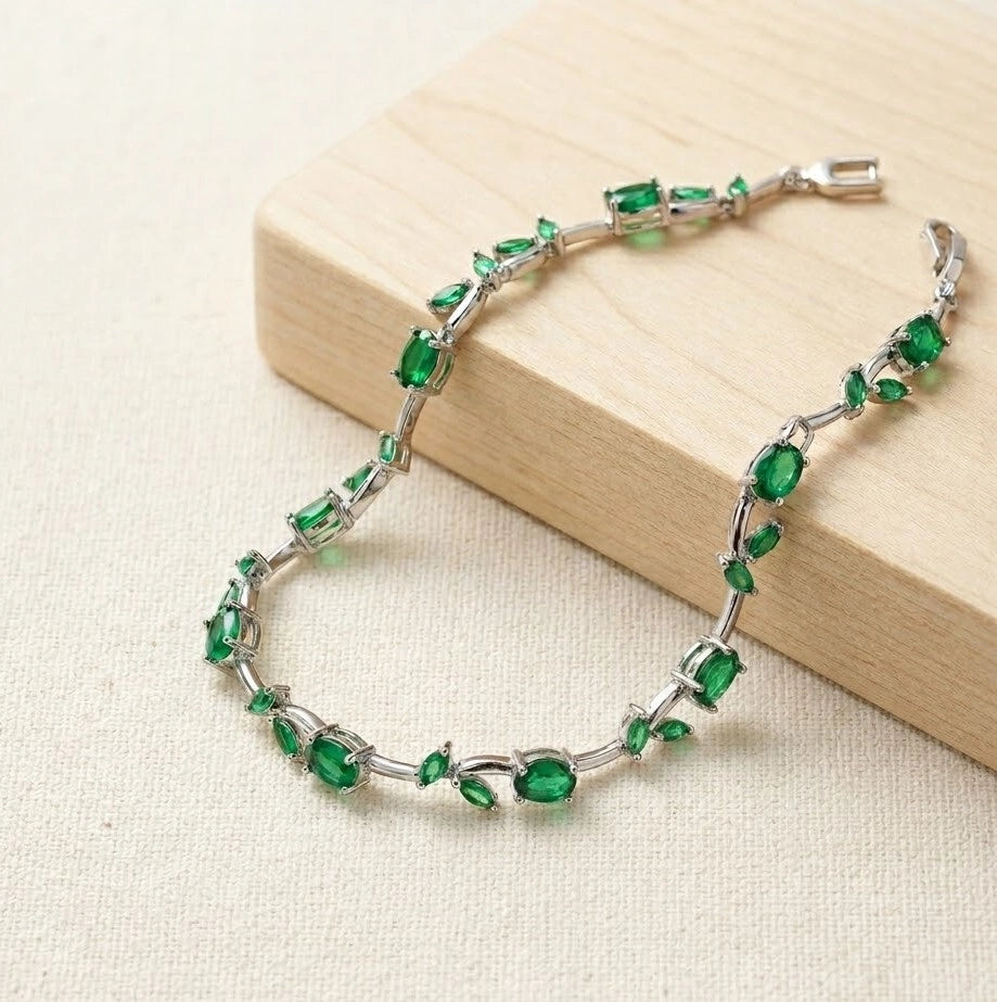 Emerald Green Vine Anti-Tarnish Gold Plated Bracelet