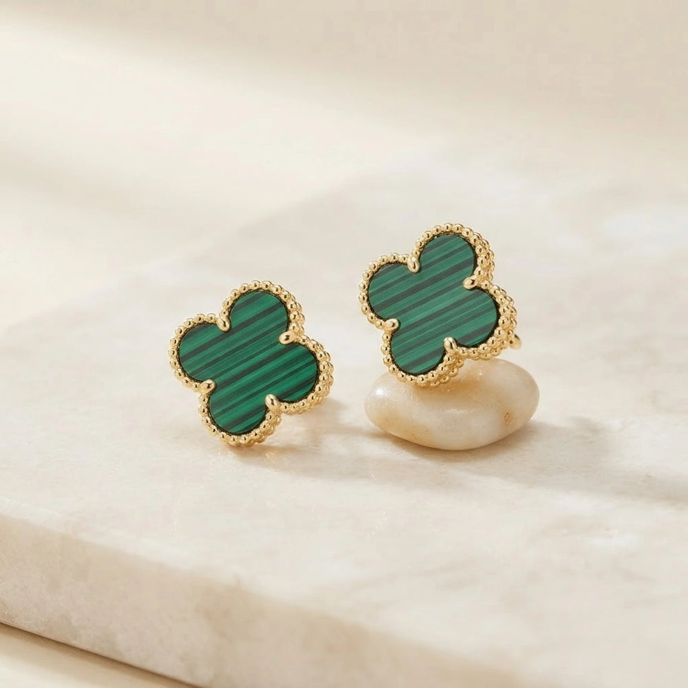 Green Clover Stud Earrings | Anti Tarnish Gold Plated