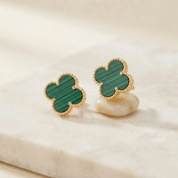 Green Clover Stud Earrings | Anti Tarnish Gold Plated