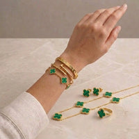 Emerald Green Clover 6-Piece Set - Anti Tarnish Gold Plated