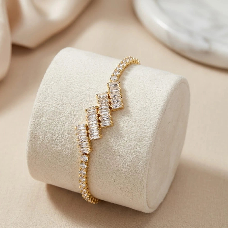 Baguette CZ Zigzag Tennis Bracelet - Anti Tarnish Finish