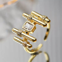 Geometric Bar  Fashion Ring with Emerald Cut Crystal - Adjustable Statement Ring