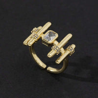 Geometric Bar  Fashion Ring with Emerald Cut Crystal - Adjustable Statement Ring