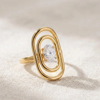 Geometric Double Oval Solitaire Ring - Anti-Tarnish Fashion Jewelry