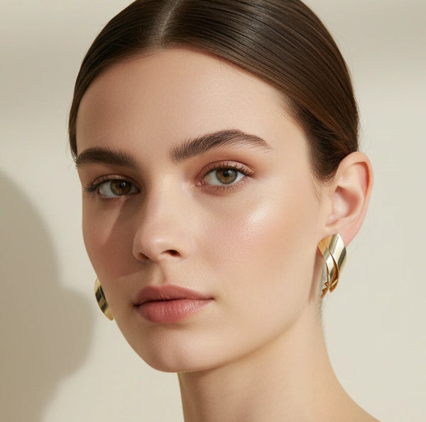 Geometric Fold Anti Tarnish Gold Plated Earrings | Modern Statement Jewelry