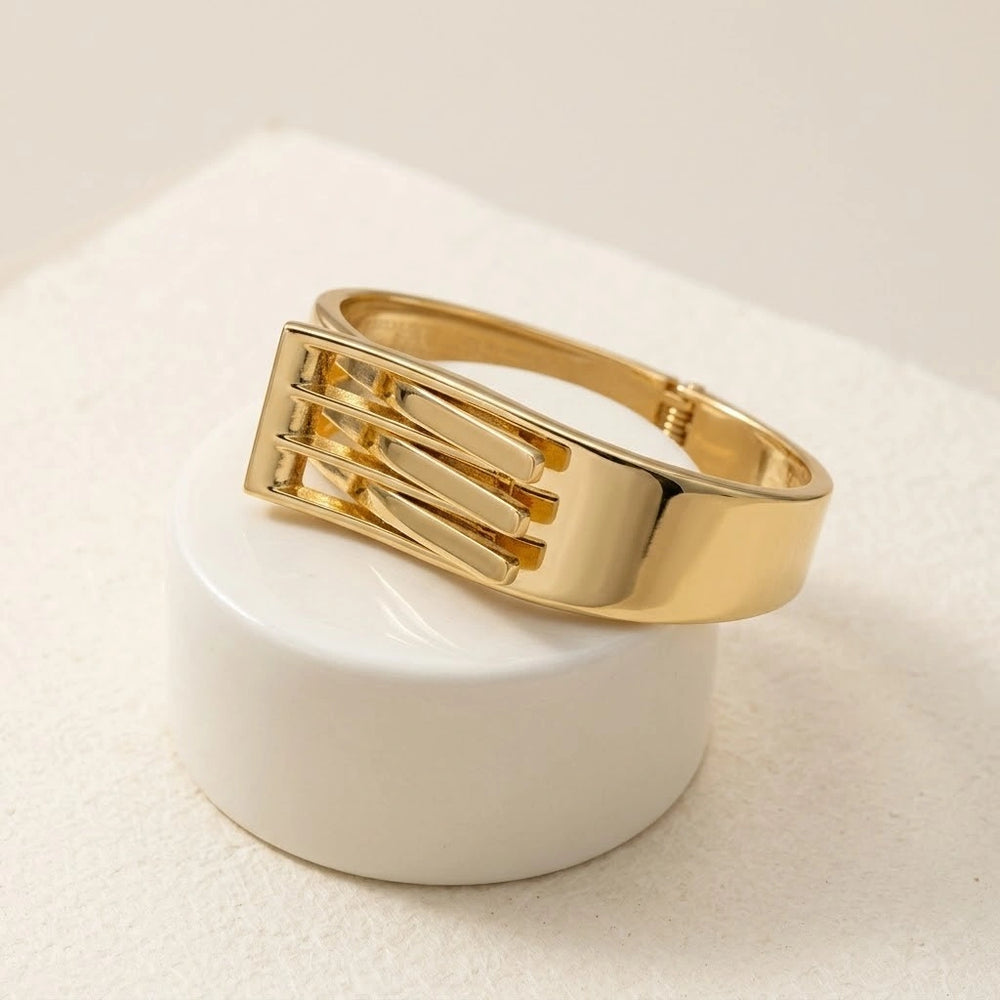 Interlocking Statement Cuff Bangle - Anti Tarnish Gold Plated Bracelet
