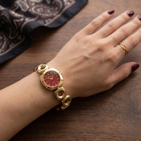 Vintage Geometric Chain Anti-Tarnish Gold Plated Watch with Maroon Dial