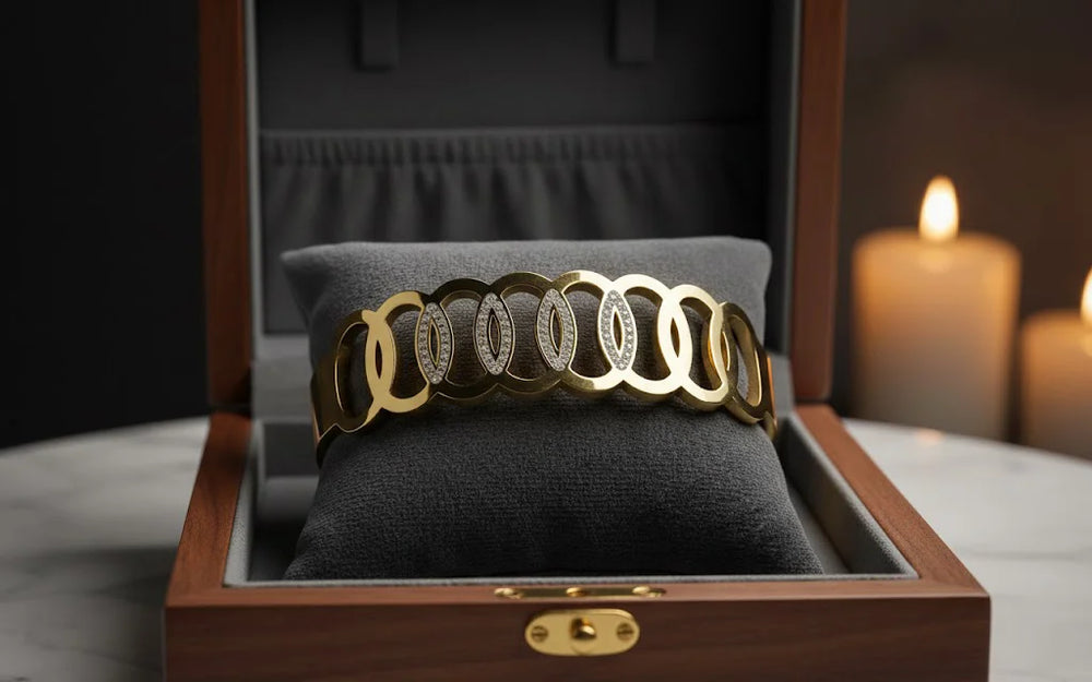 Geometric Oval Link Cuff Bracelet | Anti-Tarnish Gold Plated | Waterproof Korean Jewellery