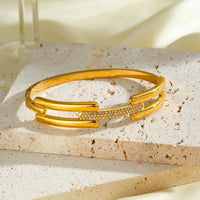 Geometric Rhinestone Gold-Plated Bangle | Anti-Tarnish Minimalist Bracelet