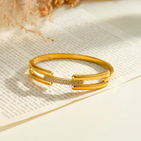 Geometric Rhinestone Gold-Plated Bangle | Anti-Tarnish Minimalist Bracelet