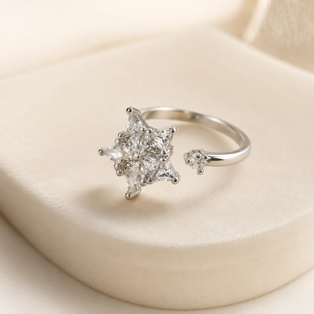 Crystal Star Adjustable Fashion Ring - High Quality Silver Plated CZ Jewelry