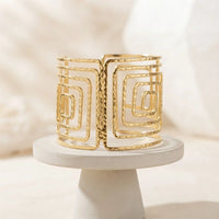 Geometric Statement Cuff Bracelet - Wide Textured Bangle