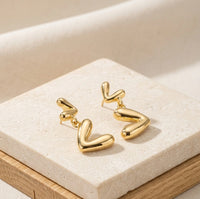 Abstract Heart Drop Gold Earrings | Modern Geometric Fashion Jewelry