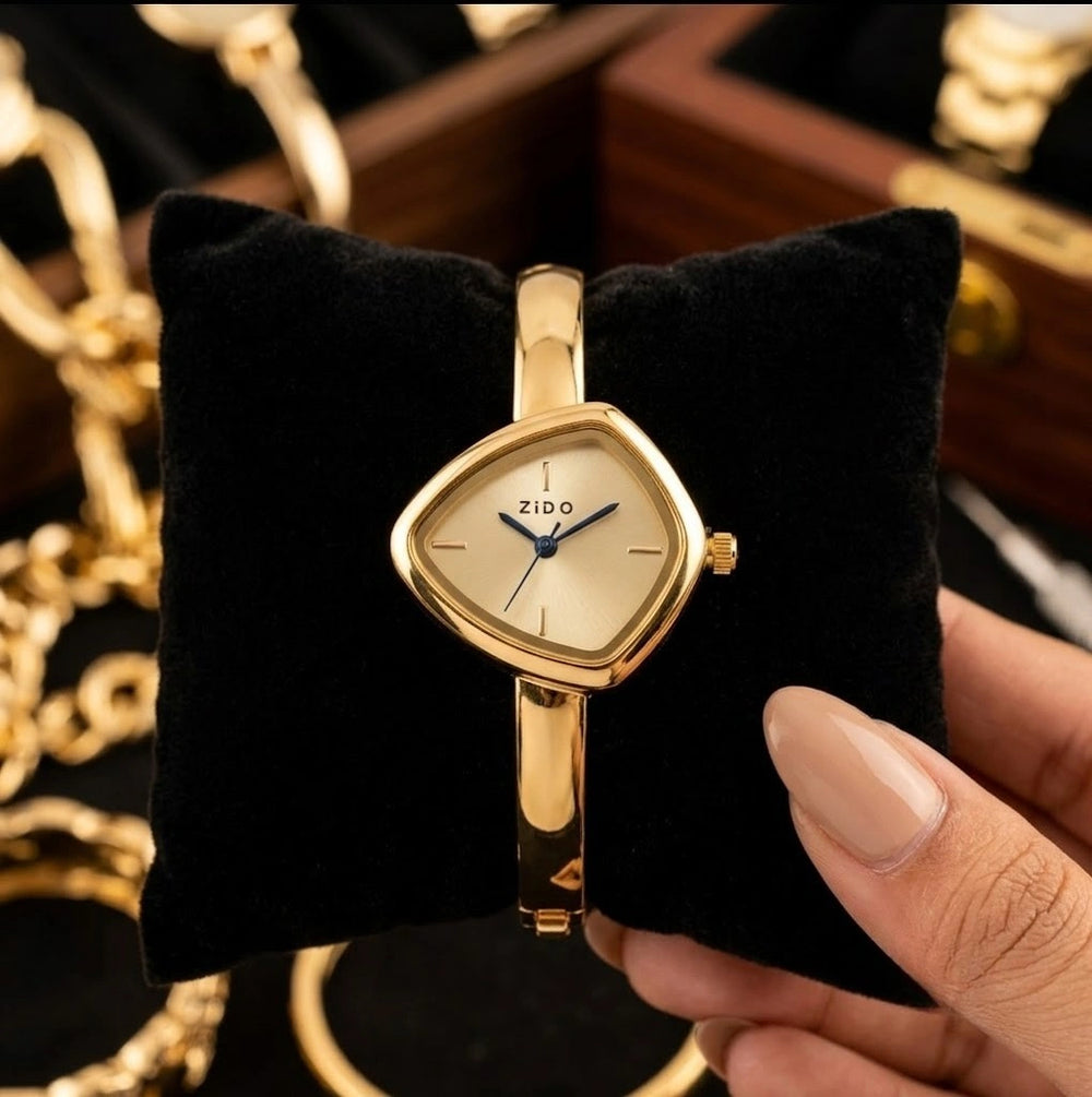 The Elara Geometric Bangle Watch | 18K Gold Plated & Anti-Tarnish